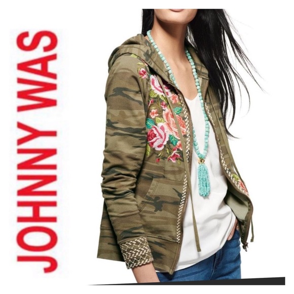 Johnny Was Jackets & Blazers - Johnny Was Embroidered Camo Zip Up Hoodie XL